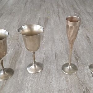 Vintage Duchin Brass Silverwear Set of 2 Champagne Flutes and 2 Wine Goblets